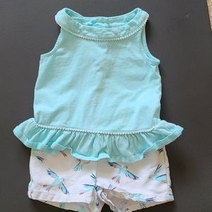 Janie and Jack Aqua/Bird Print Short Set
